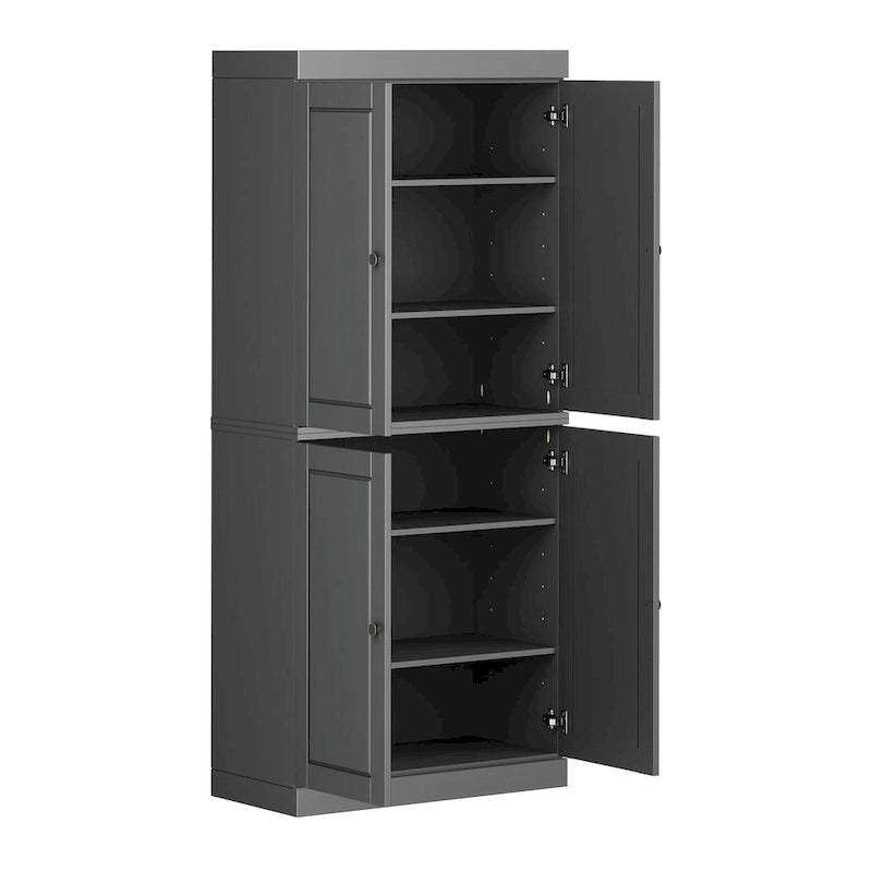 100% Solid Wood Pantry Cabinet with Frosted, Clear Glass or Solid Doors and Adjustable Shelves