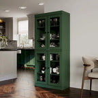 Vorratskammer-Schrank aus 100 % Massivholz mit Türen aus Milchglas, Klarglas oder Massivholz und verstellbaren Einlegeböden