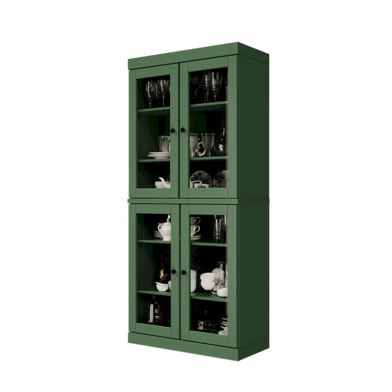 100% Solid Wood Pantry Cabinet with Frosted, Clear Glass or Solid Doors and Adjustable Shelves