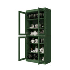 Vorratskammer-Schrank aus 100 % Massivholz mit Türen aus Milchglas, Klarglas oder Massivholz und verstellbaren Einlegeböden