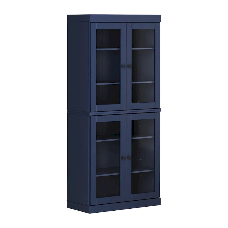 100% Solid Wood Pantry Cabinet with Frosted, Clear Glass or Solid Doors and Adjustable Shelves