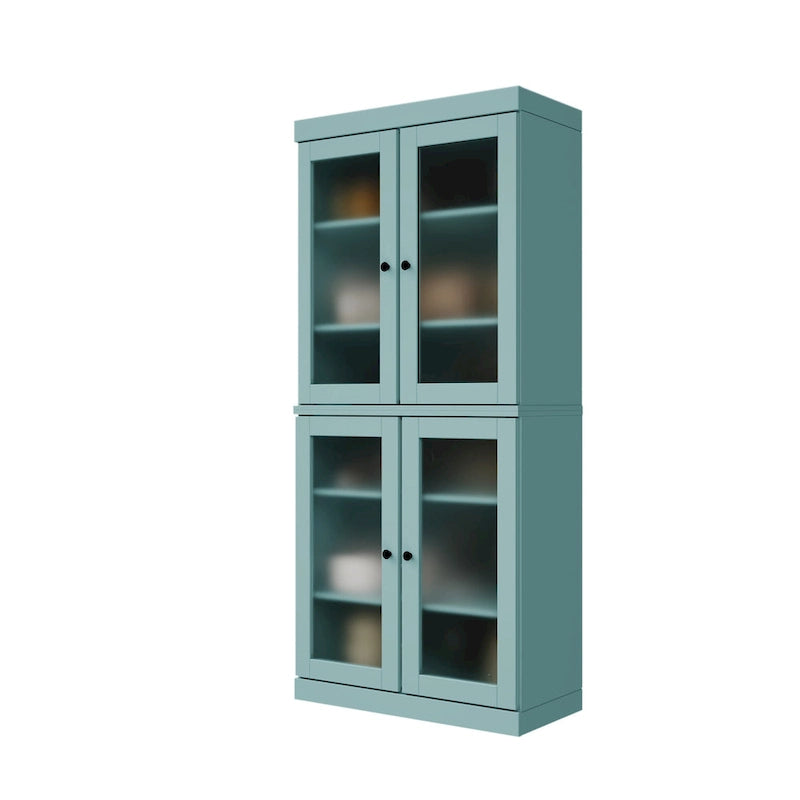 100% Solid Wood Pantry Cabinet with Frosted, Clear Glass or Solid Doors and Adjustable Shelves