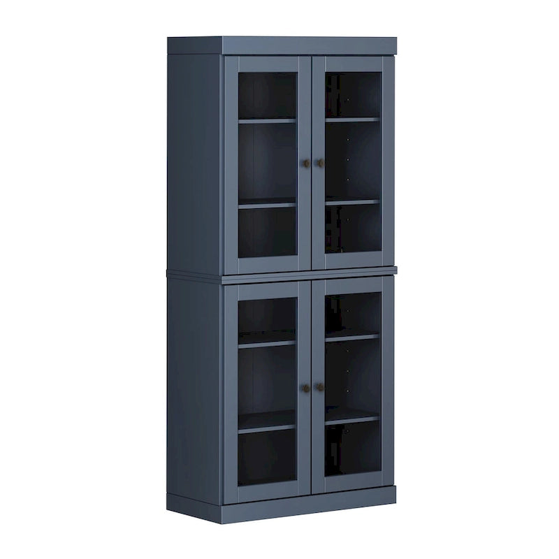 100% Solid Wood Pantry Cabinet with Frosted, Clear Glass or Solid Doors and Adjustable Shelves