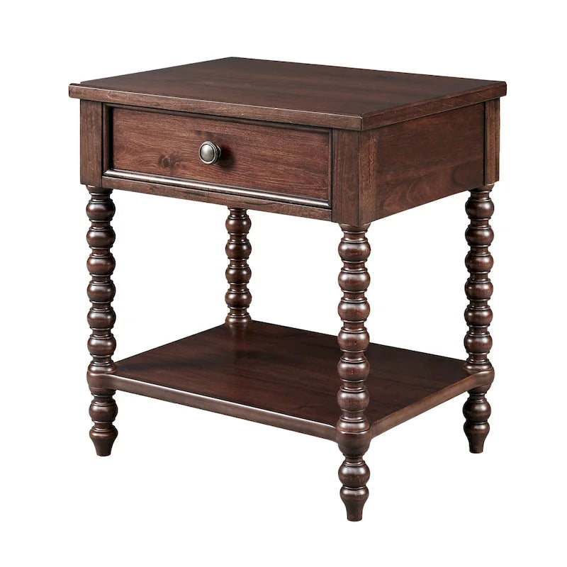 Turned Wood Spindle Nightstand with Drawer & Shelf