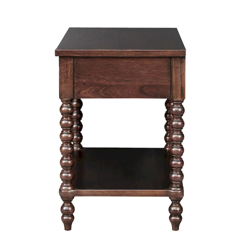 Turned Wood Spindle Nightstand with Drawer & Shelf