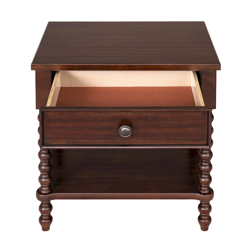 Turned Wood Spindle Nightstand with Drawer & Shelf