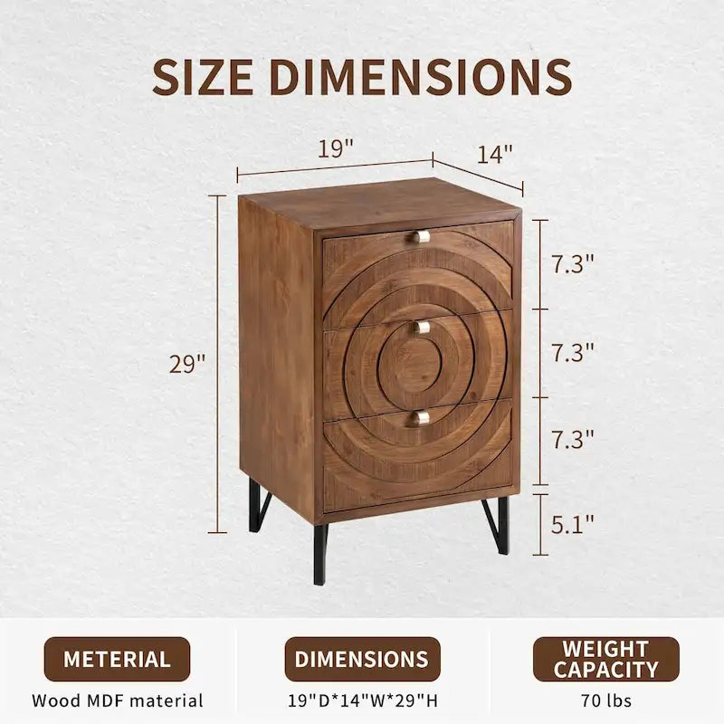 Solid Wood Brown Nightstands w Drawers