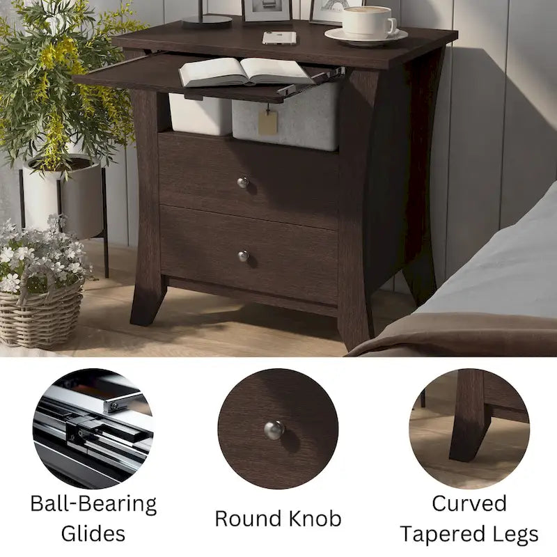 Transitional Wood 2-Drawer Nightstand with Shelf