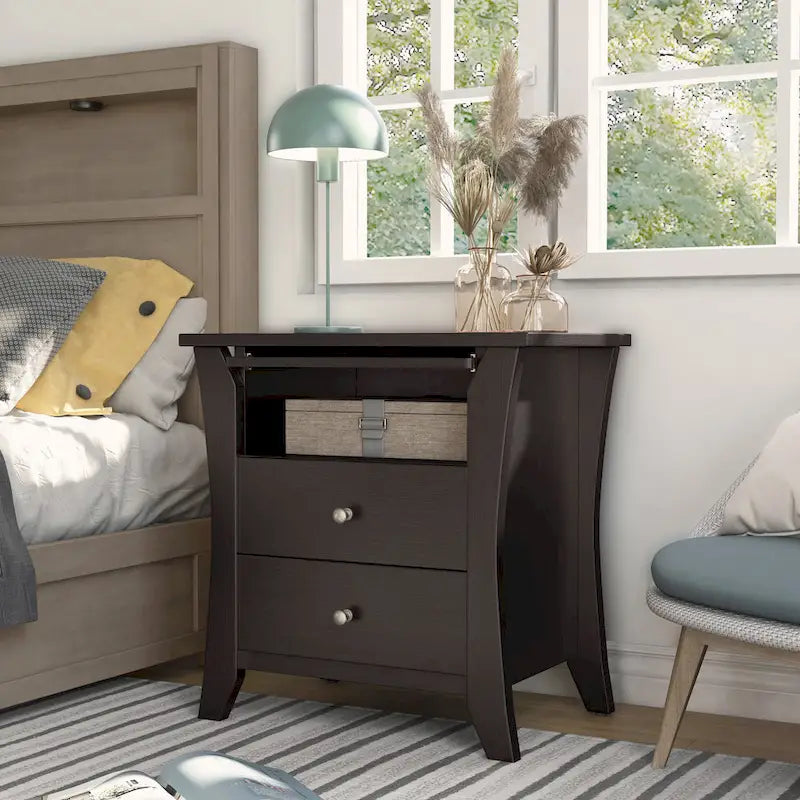 Transitional Wood 2-Drawer Nightstand with Shelf