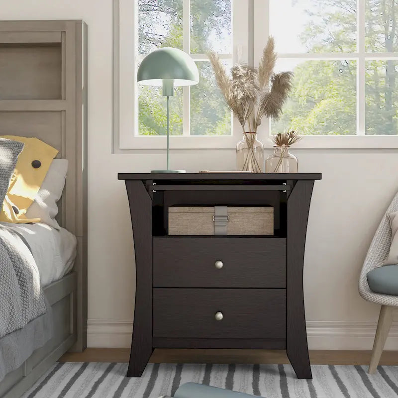Transitional Wood 2-Drawer Nightstand with Shelf