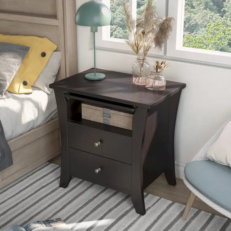 Transitional Wood 2-Drawer Nightstand with Shelf