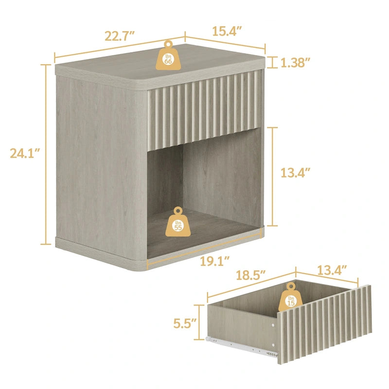 Nightstand with 1 Drawer and Open Storage
