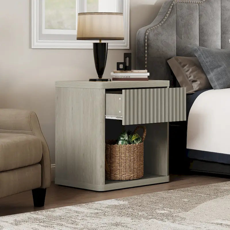 Nightstand with 1 Drawer and Open Storage