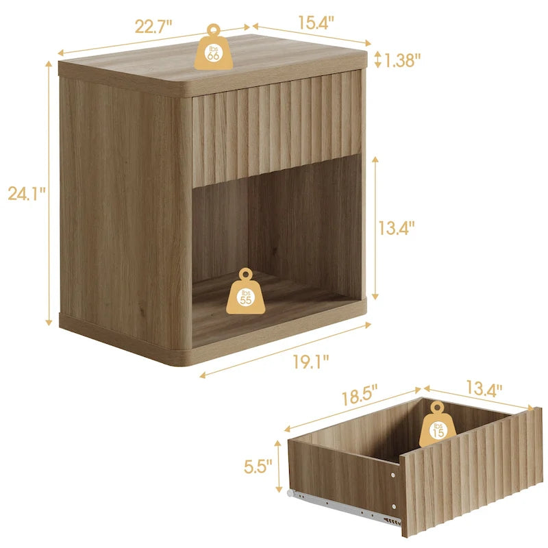 Nightstand with 1 Drawer and Open Storage