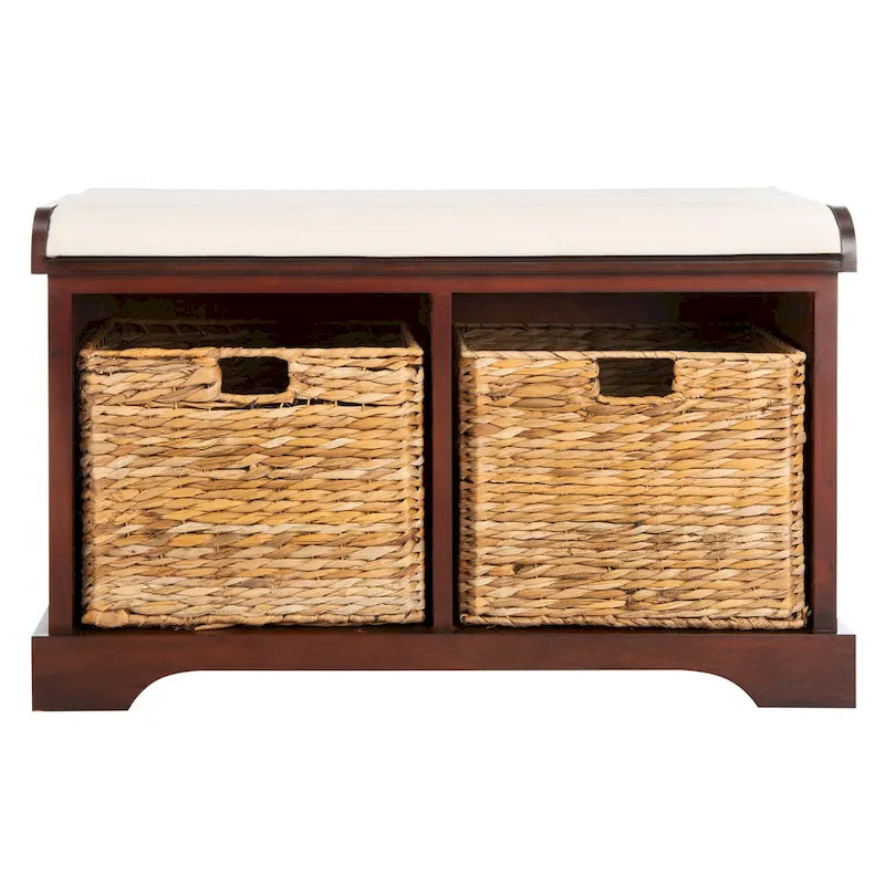 Brown Woven Storage Basket Bench - 33.5 x 16.1 x 19.9 - 34Wx16Dx20H