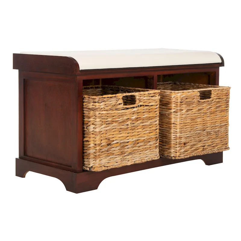 Brown Woven Storage Basket Bench - 33.5 x 16.1 x 19.9 - 34Wx16Dx20H