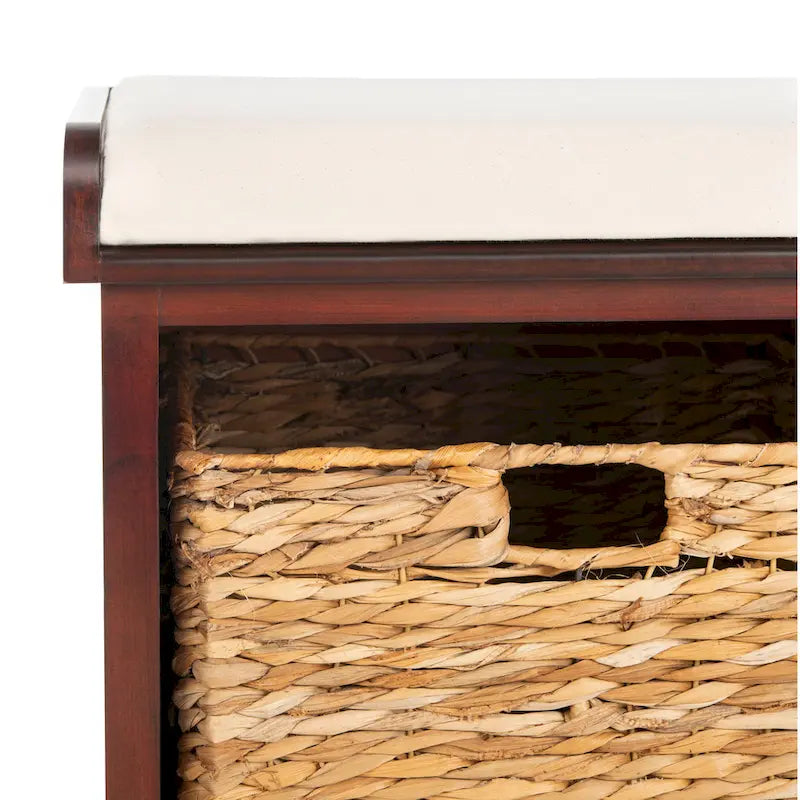 Brown Woven Storage Basket Bench - 33.5 x 16.1 x 19.9 - 34Wx16Dx20H