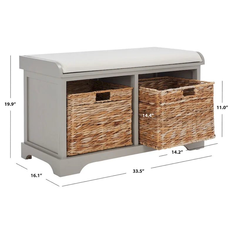 Brown Woven Storage Basket Bench - 33.5 x 16.1 x 19.9 - 34Wx16Dx20H