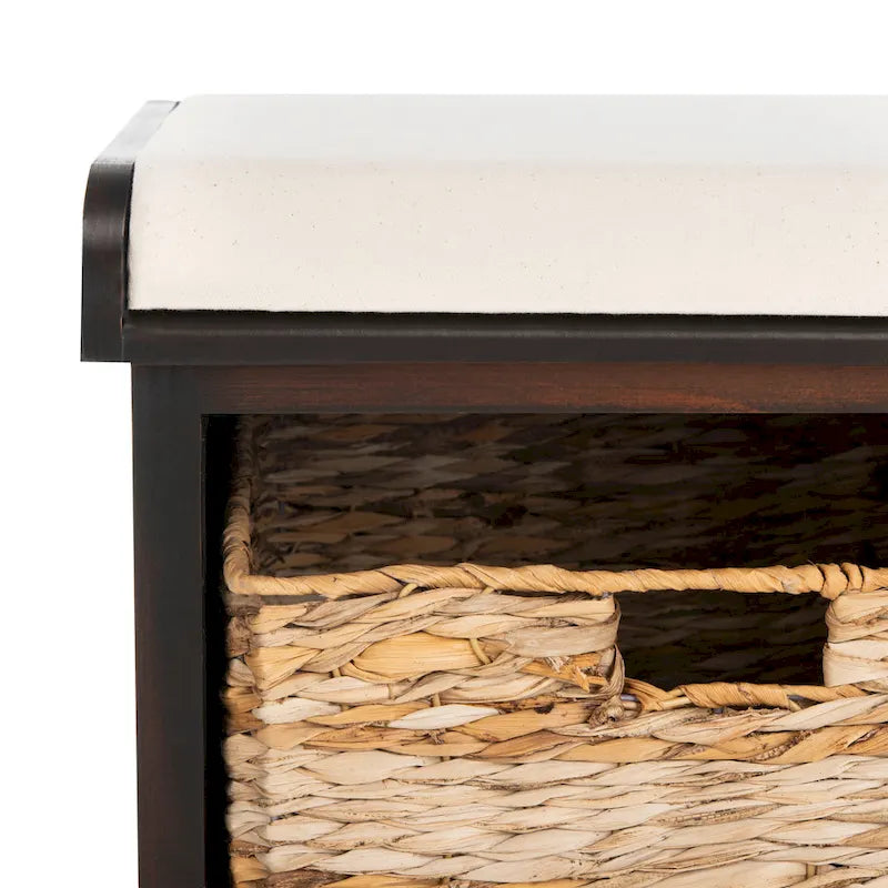 Brown Woven Storage Basket Bench - 33.5 x 16.1 x 19.9 - 34Wx16Dx20H