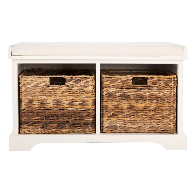 Brown Woven Storage Basket Bench - 33.5 x 16.1 x 19.9 - 34Wx16Dx20H