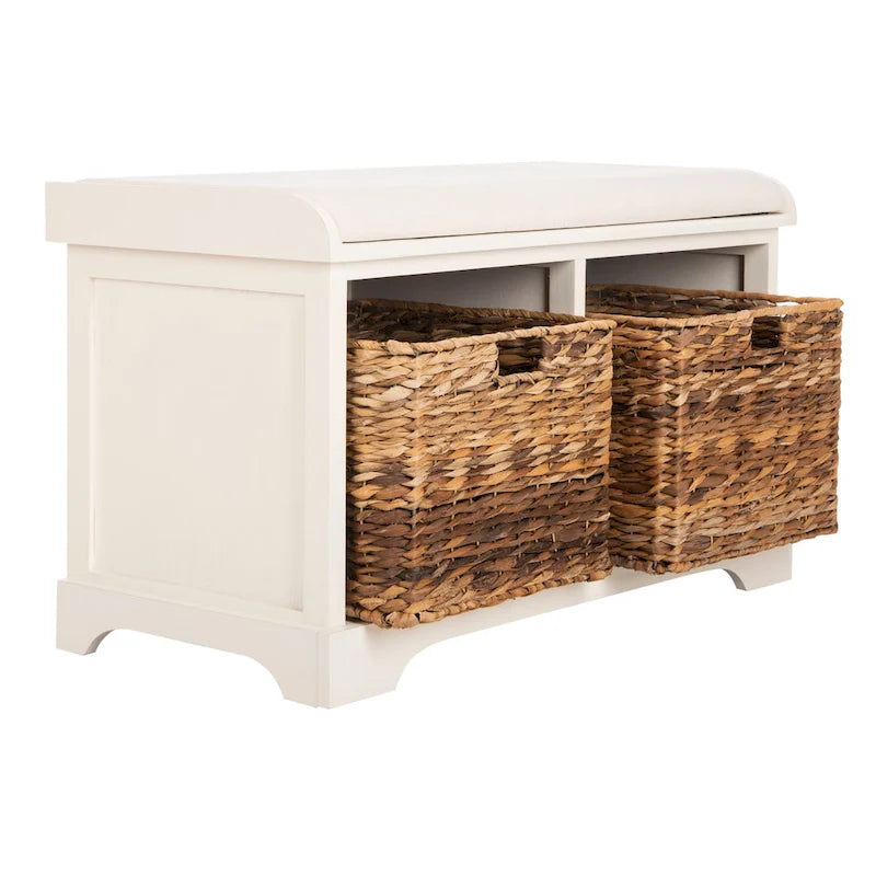 Brown Woven Storage Basket Bench - 33.5 x 16.1 x 19.9 - 34Wx16Dx20H