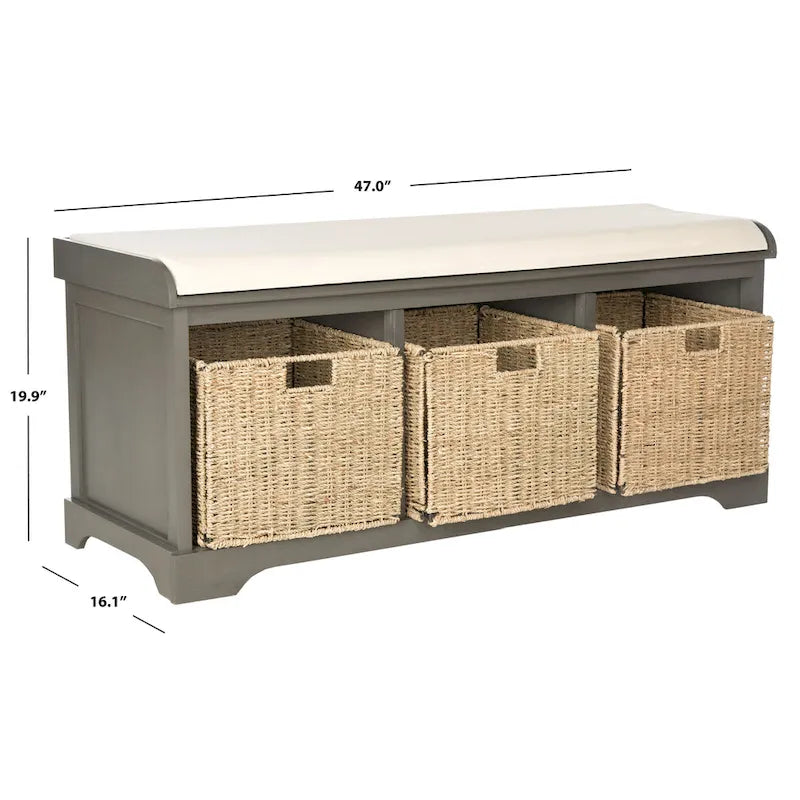 Grey/ White Storage Bench - 47 x 16.1 x 19.9 - 47Wx16Dx20H