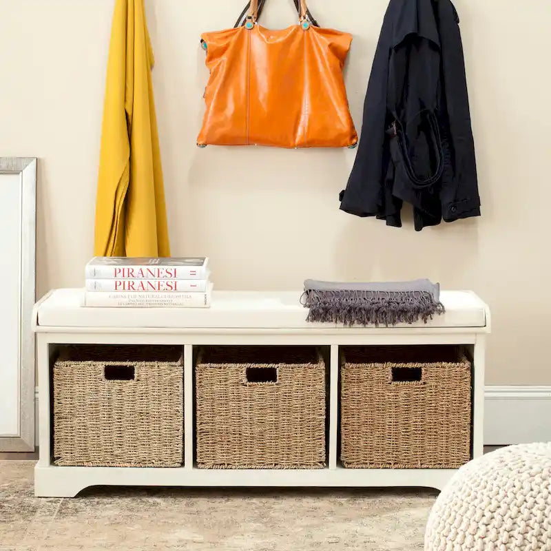 Grey/ White Storage Bench - 47 x 16.1 x 19.9 - 47Wx16Dx20H