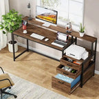 63 Computertisch mit Monitoraufsatz, ergonomischer Home-Office-Schreibtisch mit Schubladen und Aktenschrank