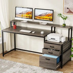 63 Computertisch mit Monitoraufsatz, ergonomischer Home-Office-Schreibtisch mit Schubladen und Aktenschrank