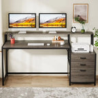 63 Computertisch mit Monitoraufsatz, ergonomischer Home-Office-Schreibtisch mit Schubladen und Aktenschrank