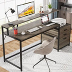 63 Computertisch mit Monitoraufsatz, ergonomischer Home-Office-Schreibtisch mit Schubladen und Aktenschrank