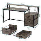 63 Computertisch mit Monitoraufsatz, ergonomischer Home-Office-Schreibtisch mit Schubladen und Aktenschrank