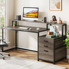63 Computertisch mit Monitoraufsatz, ergonomischer Home-Office-Schreibtisch mit Schubladen und Aktenschrank