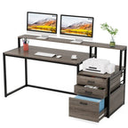 63 Computertisch mit Monitoraufsatz, ergonomischer Home-Office-Schreibtisch mit Schubladen und Aktenschrank