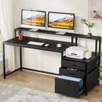 63 Computertisch mit Monitoraufsatz, ergonomischer Home-Office-Schreibtisch mit Schubladen und Aktenschrank