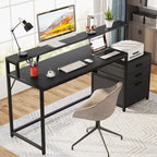 63 Computertisch mit Monitoraufsatz, ergonomischer Home-Office-Schreibtisch mit Schubladen und Aktenschrank