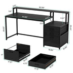 63 Computertisch mit Monitoraufsatz, ergonomischer Home-Office-Schreibtisch mit Schubladen und Aktenschrank