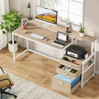63 Computertisch mit Monitoraufsatz, ergonomischer Home-Office-Schreibtisch mit Schubladen und Aktenschrank