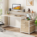 63 Computertisch mit Monitoraufsatz, ergonomischer Home-Office-Schreibtisch mit Schubladen und Aktenschrank