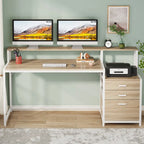 63 Computertisch mit Monitoraufsatz, ergonomischer Home-Office-Schreibtisch mit Schubladen und Aktenschrank