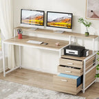63 Computertisch mit Monitoraufsatz, ergonomischer Home-Office-Schreibtisch mit Schubladen und Aktenschrank