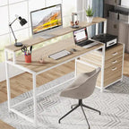 63 Computertisch mit Monitoraufsatz, ergonomischer Home-Office-Schreibtisch mit Schubladen und Aktenschrank