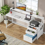 63 Computertisch mit Monitoraufsatz, ergonomischer Home-Office-Schreibtisch mit Schubladen und Aktenschrank