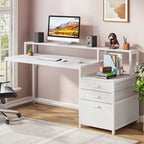 63 Computertisch mit Monitoraufsatz, ergonomischer Home-Office-Schreibtisch mit Schubladen und Aktenschrank
