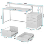 63 Computertisch mit Monitoraufsatz, ergonomischer Home-Office-Schreibtisch mit Schubladen und Aktenschrank