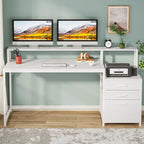 63 Computertisch mit Monitoraufsatz, ergonomischer Home-Office-Schreibtisch mit Schubladen und Aktenschrank
