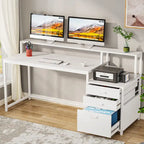 63 Computertisch mit Monitoraufsatz, ergonomischer Home-Office-Schreibtisch mit Schubladen und Aktenschrank
