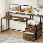 63 Computertisch mit Monitoraufsatz, ergonomischer Home-Office-Schreibtisch mit Schubladen und Aktenschrank