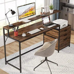 63 Computertisch mit Monitoraufsatz, ergonomischer Home-Office-Schreibtisch mit Schubladen und Aktenschrank