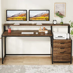 63 Computertisch mit Monitoraufsatz, ergonomischer Home-Office-Schreibtisch mit Schubladen und Aktenschrank
